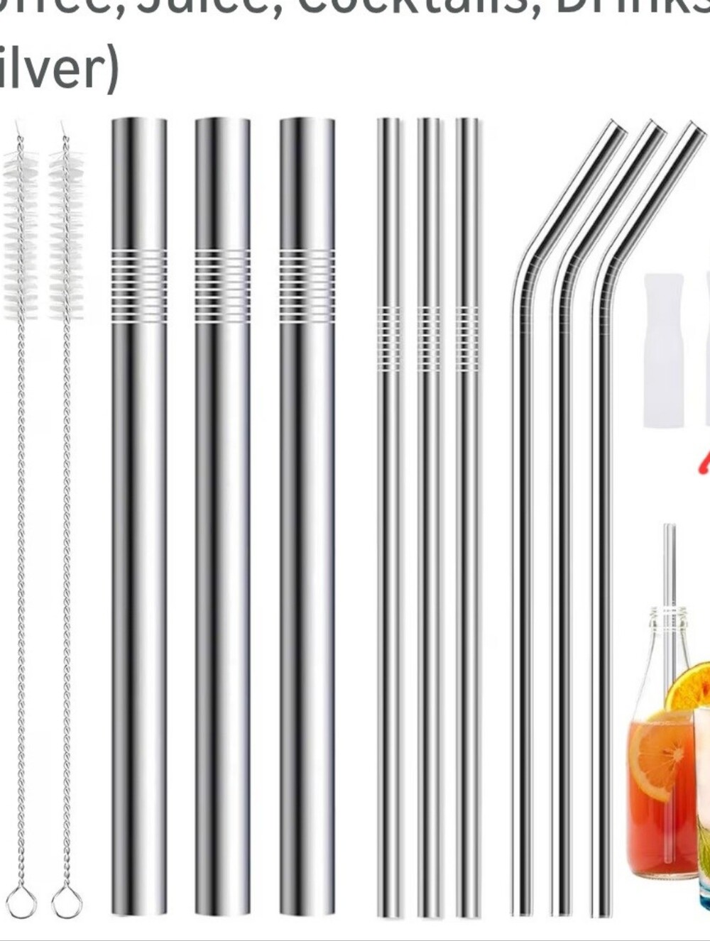 Reusable Stainless Steel Drinking Straws - Silver (12 Piece Set) ✨️5/$30